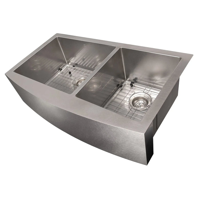 ZLINE 36" Courchevel Farmhouse Apron Mount Double Bowl Kitchen Sink in DuraSnow® Stainless Steel with Bottom Grid, SA60D-36S ZLINE Dreamwood Living