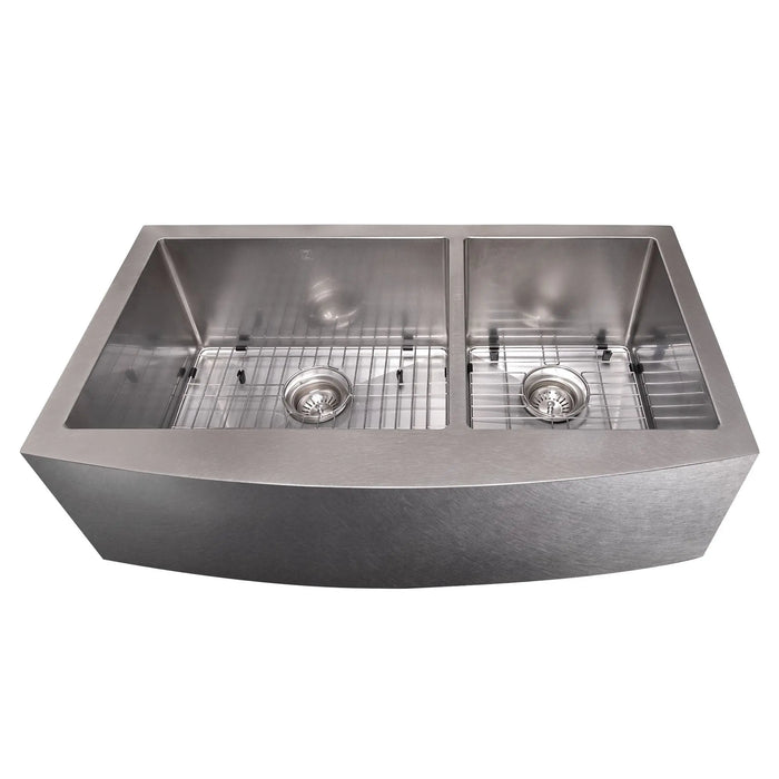 ZLINE 36" Courchevel Farmhouse Apron Mount Double Bowl Kitchen Sink in DuraSnow® Stainless Steel with Bottom Grid, SA60D-36S ZLINE Dreamwood Living