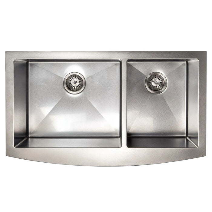 ZLINE 36" Courchevel Farmhouse Apron Mount Double Bowl Kitchen Sink in DuraSnow® Stainless Steel with Bottom Grid, SA60D-36S ZLINE Dreamwood Living