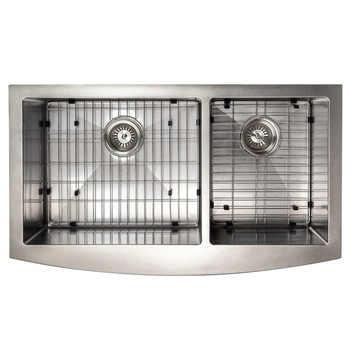 ZLINE 36" Courchevel Farmhouse Apron Mount Double Bowl Kitchen Sink in DuraSnow® Stainless Steel with Bottom Grid, SA60D-36S ZLINE Dreamwood Living