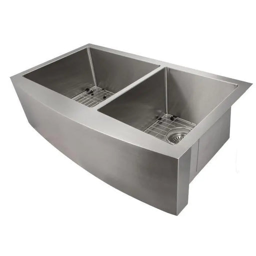 ZLINE 36" Courchevel Farmhouse Apron Mount Double Bowl Kitchen Sink in Stainless Steel with Bottom Grid (Out of Stock), SA60D-36 ZLINE