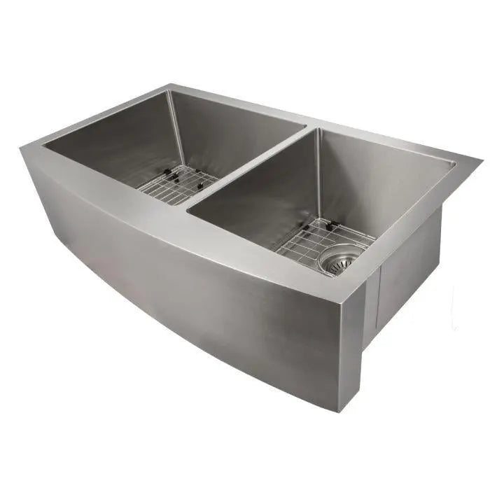 ZLINE 36" Courchevel Farmhouse Apron Mount Double Bowl Kitchen Sink in Stainless Steel with Bottom Grid (Out of Stock), SA60D-36 ZLINE