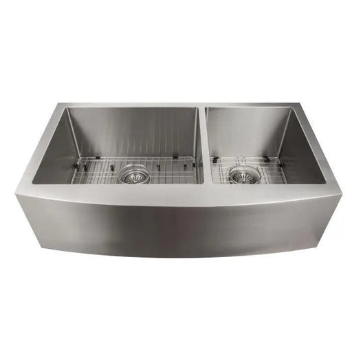 ZLINE 36" Courchevel Farmhouse Apron Mount Double Bowl Kitchen Sink in Stainless Steel with Bottom Grid (Out of Stock), SA60D-36 ZLINE