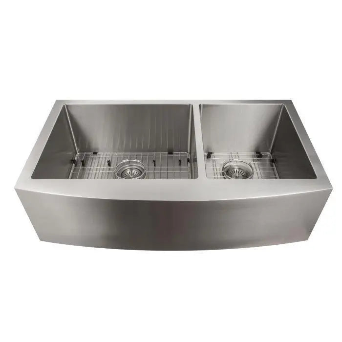 ZLINE 36" Courchevel Farmhouse Apron Mount Double Bowl Kitchen Sink in Stainless Steel with Bottom Grid (Out of Stock), SA60D-36 ZLINE