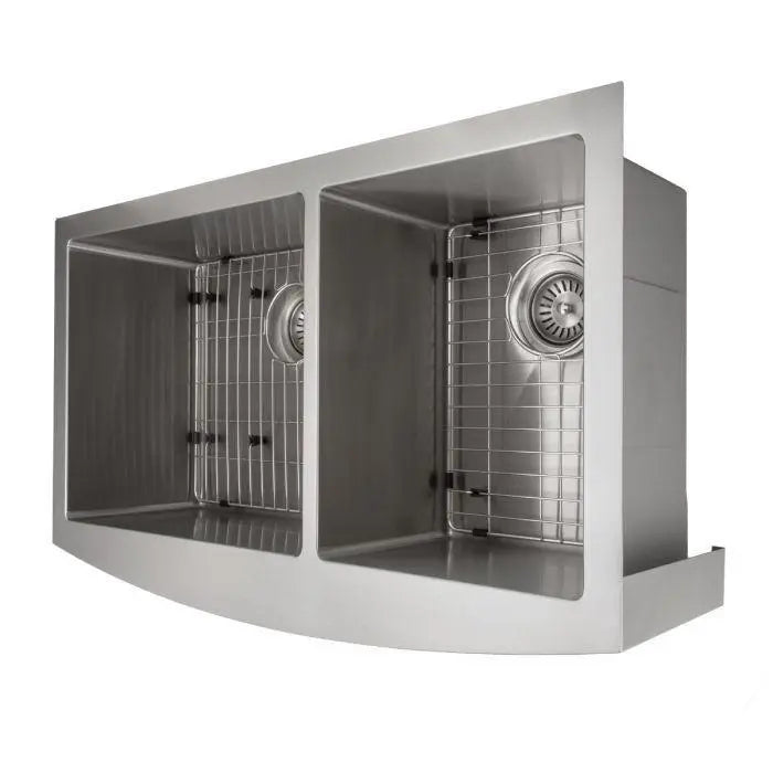 ZLINE 36" Courchevel Farmhouse Apron Mount Double Bowl Kitchen Sink in Stainless Steel with Bottom Grid (Out of Stock), SA60D-36 ZLINE