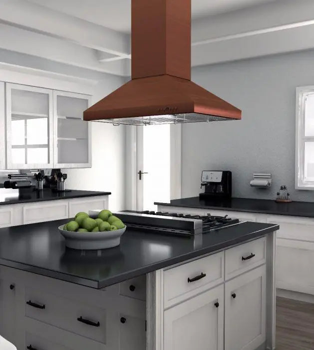 ZLINE 36" Designer Series Island Mount Range Hood in Copper Finish, 8KL3iC-36 ZLINE Dreamwood Living