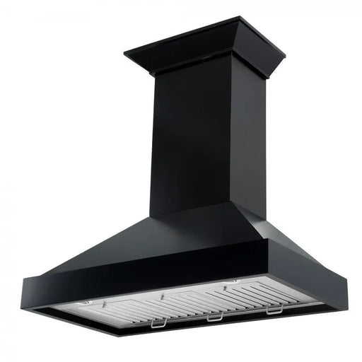 ZLINE 36" Designer Series Wooden Wall Mount Range Hood in Black with Crown Molding, KBCC-36 ZLINE