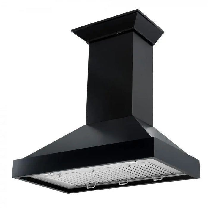 ZLINE 36" Designer Series Wooden Wall Mount Range Hood in Black with Crown Molding, KBCC-36 ZLINE