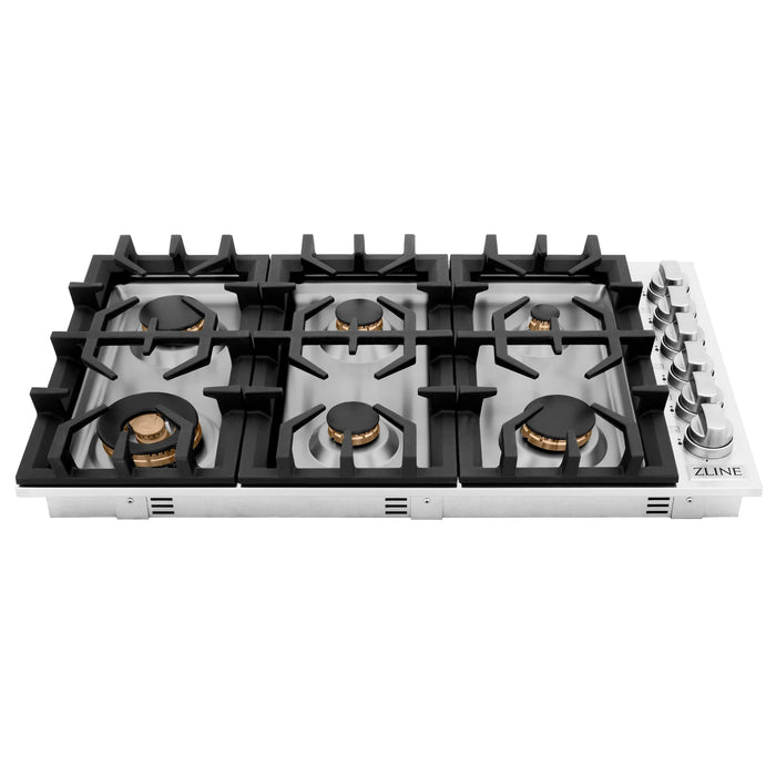 ZLINE 36" Dropin Cooktop with 6 Gas Brass Burners, RC-BR-36 ZLINE