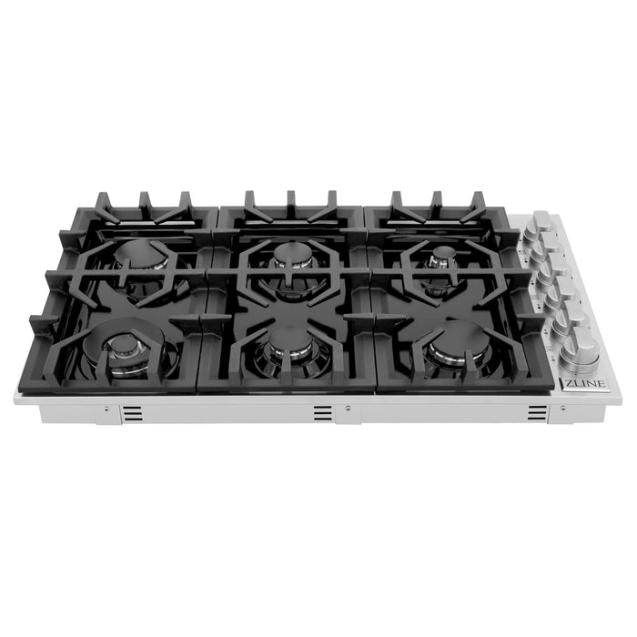 ZLINE 36" Dropin Cooktop with 6 Gas Burners and Black Porcelain Top, RC36-PBT ZLINE