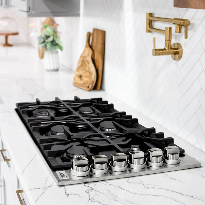 ZLINE 36" Dropin Cooktop with 6 Gas Burners and Black Porcelain Top, RC36-PBT ZLINE