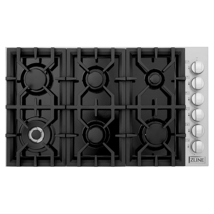ZLINE 36" Dropin Cooktop with 6 Gas Burners and Black Porcelain Top, RC36-PBT ZLINE