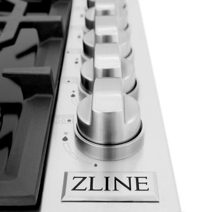 ZLINE 36" Dropin Cooktop with 6 Gas Burners and Black Porcelain Top, RC36-PBT ZLINE