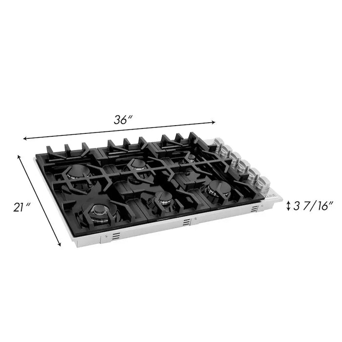 ZLINE 36" Dropin Cooktop with 6 Gas Burners and Black Porcelain Top, RC36-PBT ZLINE