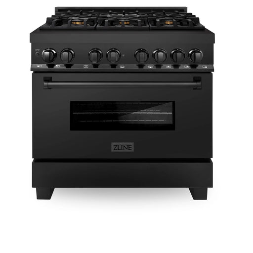 ZLINE 36" Dual Fuel Range in Black Stainless Steel with Brass Burners, RAB-BR-36 ZLINE