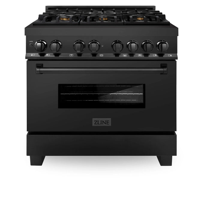 ZLINE 36" Dual Fuel Range in Black Stainless Steel with Brass Burners, RAB-BR-36 ZLINE