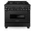 ZLINE 36" Dual Fuel Range in Black Stainless Steel with Brass Burners, RAB-BR-36 ZLINE