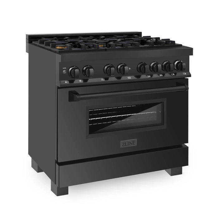 ZLINE 36" Dual Fuel Range in Black Stainless Steel with Brass Burners, RAB-BR-36 ZLINE