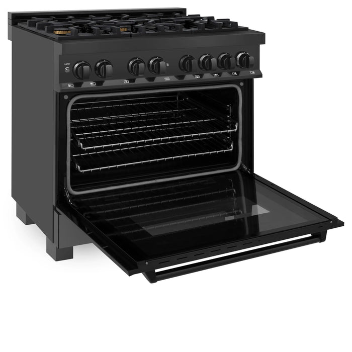 ZLINE 36" Dual Fuel Range in Black Stainless Steel with Brass Burners, RAB-BR-36 ZLINE
