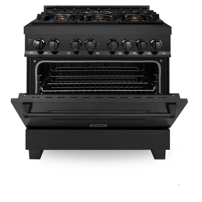 ZLINE 36" Dual Fuel Range in Black Stainless Steel with Brass Burners, RAB-BR-36 ZLINE