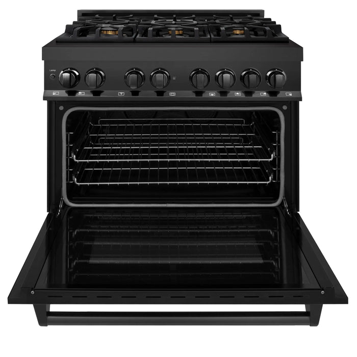 ZLINE 36" Dual Fuel Range in Black Stainless Steel with Brass Burners, RAB-BR-36 ZLINE