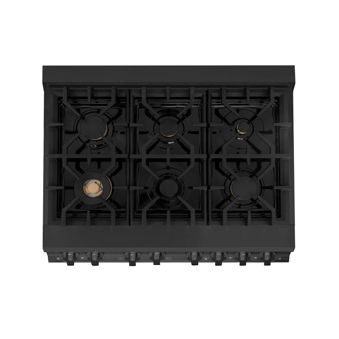 ZLINE 36" Dual Fuel Range in Black Stainless Steel with Brass Burners, RAB-BR-36 ZLINE
