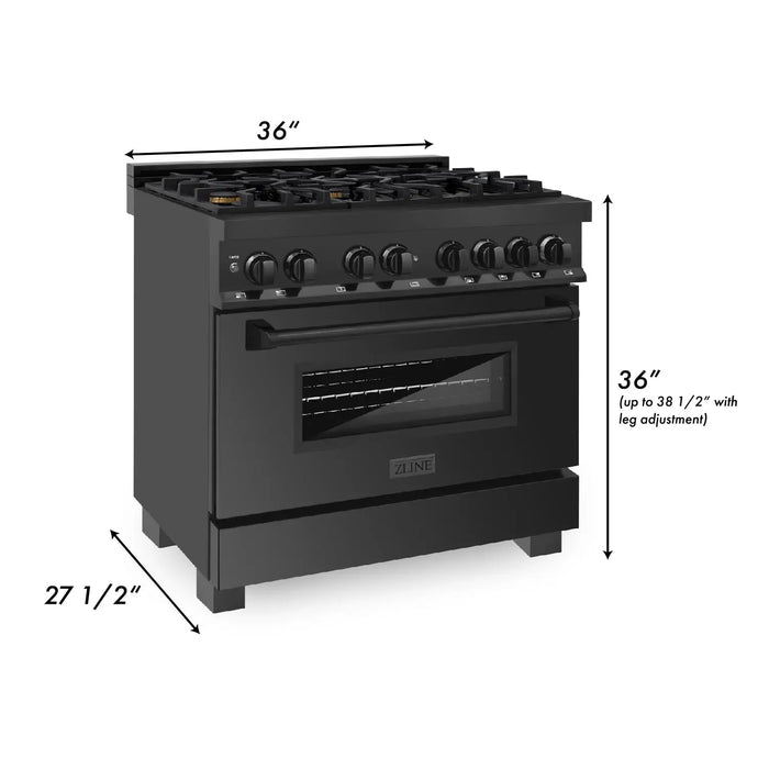 ZLINE 36" Dual Fuel Range in Black Stainless Steel with Brass Burners, RAB-BR-36 ZLINE