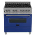 ZLINE 36" Dual Fuel Range in DuraSnow® Stainless Steel with Blue Matte Door, RAS-BM-36 ZLINE Dreamwood Living