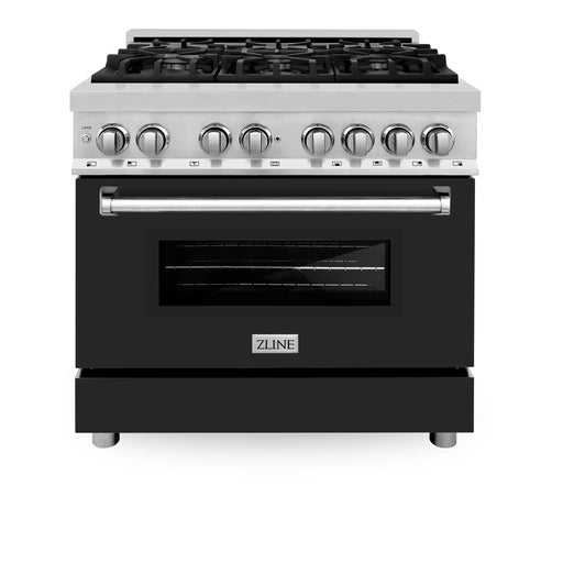 ZLINE 36" Dual Fuel Range in Stainless Steel with Black Matte Door, RA-BLM-36 ZLINE