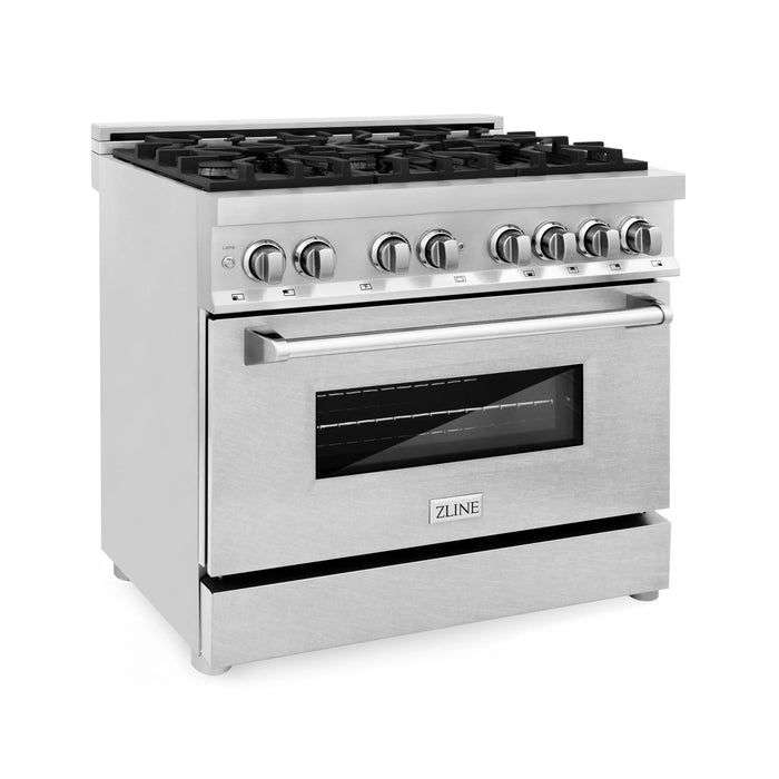 ZLINE 36" Dual Fuel Range in Stainless Steel with DuraSnow® Finish Door, RA-SN-36 ZLINE