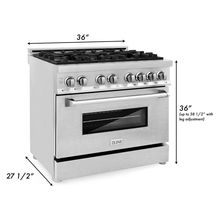 ZLINE 36" Dual Fuel Range in Stainless Steel with DuraSnow® Finish Door, RA-SN-36 ZLINE