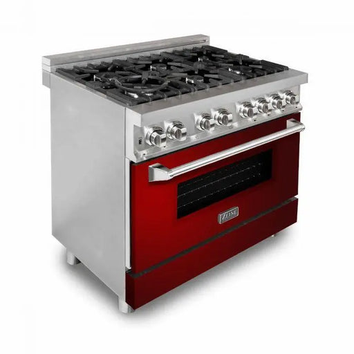ZLINE 36" Dual Fuel Range in Stainless Steel with Red Gloss Door, RA-RG-36 ZLINE