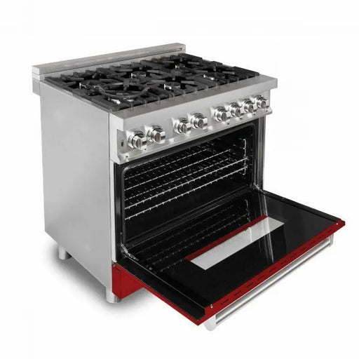ZLINE 36" Dual Fuel Range in Stainless Steel with Red Gloss Door, RA-RG-36 ZLINE
