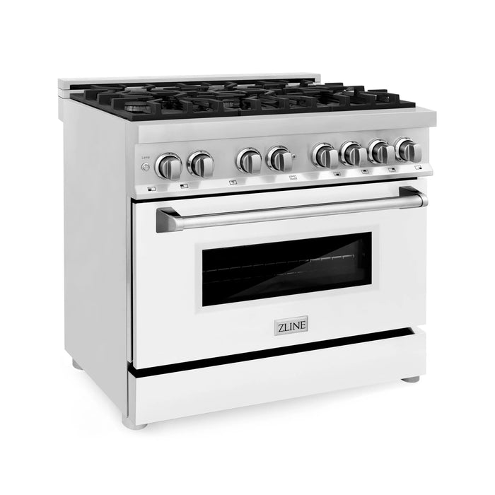 ZLINE 36" Dual Fuel Range in Stainless Steel with White Matte Door, RA-WM-36 ZLINE