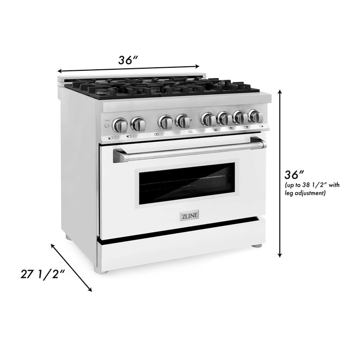 ZLINE 36" Dual Fuel Range in Stainless Steel with White Matte Door, RA-WM-36 ZLINE