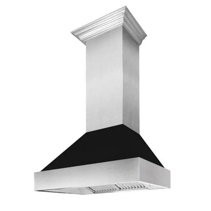 ZLINE 36" Ducted Wall Mount Range Hood in DuraSnow® Stainless Steel with Black Matte Shell, 8654BLM-36 ZLINE