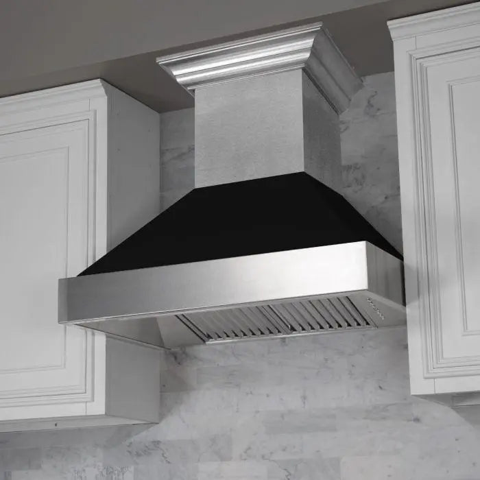 ZLINE 36" Ducted Wall Mount Range Hood in DuraSnow® Stainless Steel with Black Matte Shell, 8654BLM-36 ZLINE