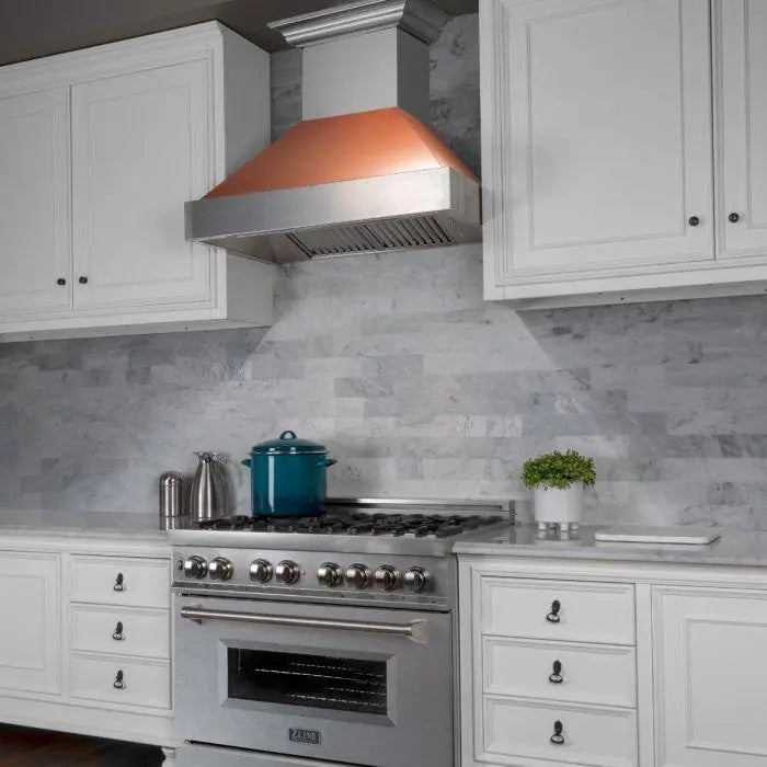 ZLINE 36" Ducted Wall Mount Range Hood in DuraSnow® Stainless Steel with Copper Shell, 8654C-36 ZLINE Dreamwood Living