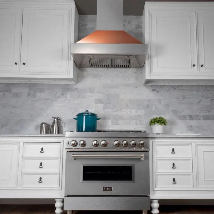 ZLINE 36" Ducted Wall Mount Range Hood in DuraSnow® Stainless Steel with Copper Shell, 8654C-36 ZLINE Dreamwood Living