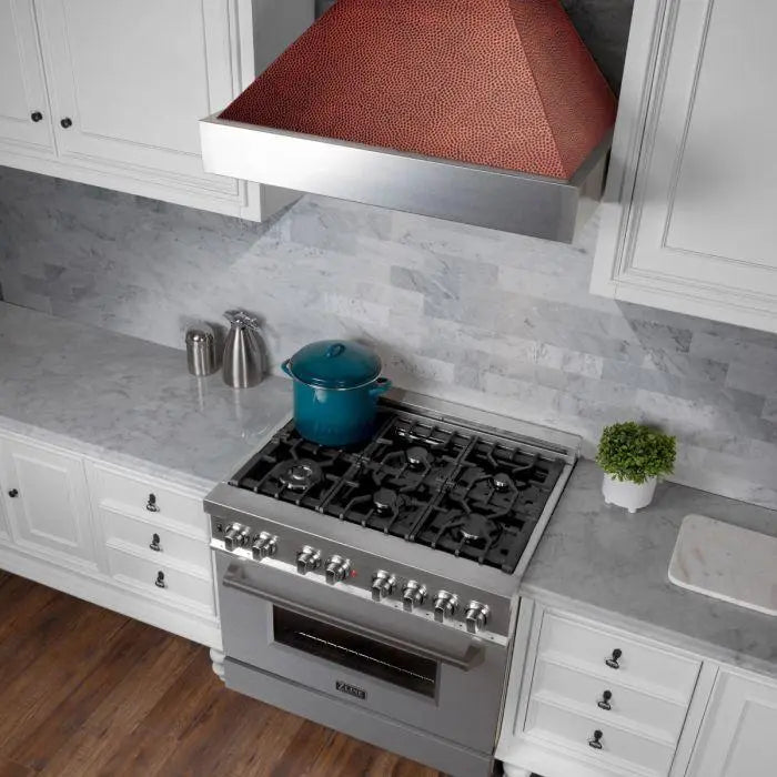 ZLINE 36" Ducted Wall Mount Range Hood in DuraSnow® Stainless Steel with Hand-Hammered Copper Shell, 8654HH-36 ZLINE Dreamwood Living