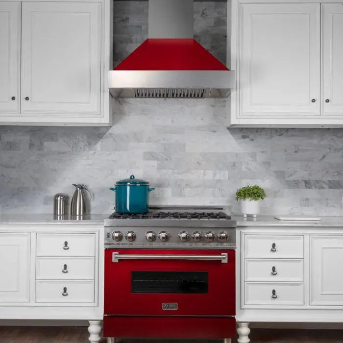 ZLINE 36" Ducted Wall Mount Range Hood in DuraSnow® Stainless Steel with Red Gloss Shell, 8654RG-36 ZLINE Dreamwood Living