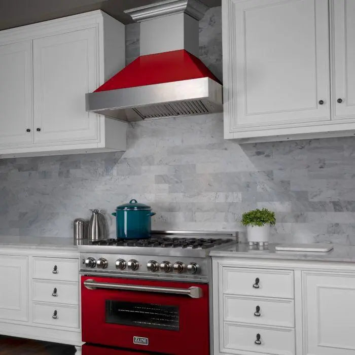 ZLINE 36" Ducted Wall Mount Range Hood in DuraSnow® Stainless Steel with Red Gloss Shell, 8654RG-36 ZLINE Dreamwood Living