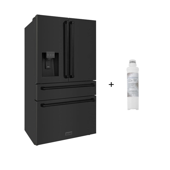 ZLINE 36" French Door Refrigerator and Water Filter in Black Stainless Steel, RFM-W-WF-36-BS ZLINE Dreamwood Living