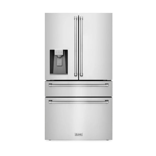 ZLINE 36" French Door Refrigerator with Water Dispenser & Ice Maker in Fingerprint Resistant Stainless Steel with Traditional Handle RFM-W-36 ZLINE