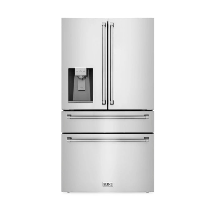 ZLINE 36" French Door Refrigerator with Water Dispenser & Ice Maker in Fingerprint Resistant Stainless Steel with Traditional Handle RFM-W-36 ZLINE