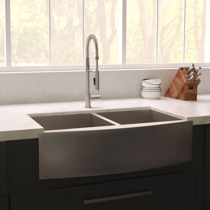 ZLINE 36" Niseko Farmhouse Apron Mount Double Bowl Kitchen Sink in DuraSnow® Stainless Steel with Bottom Grid, SA50D-36S ZLINE Dreamwood Living