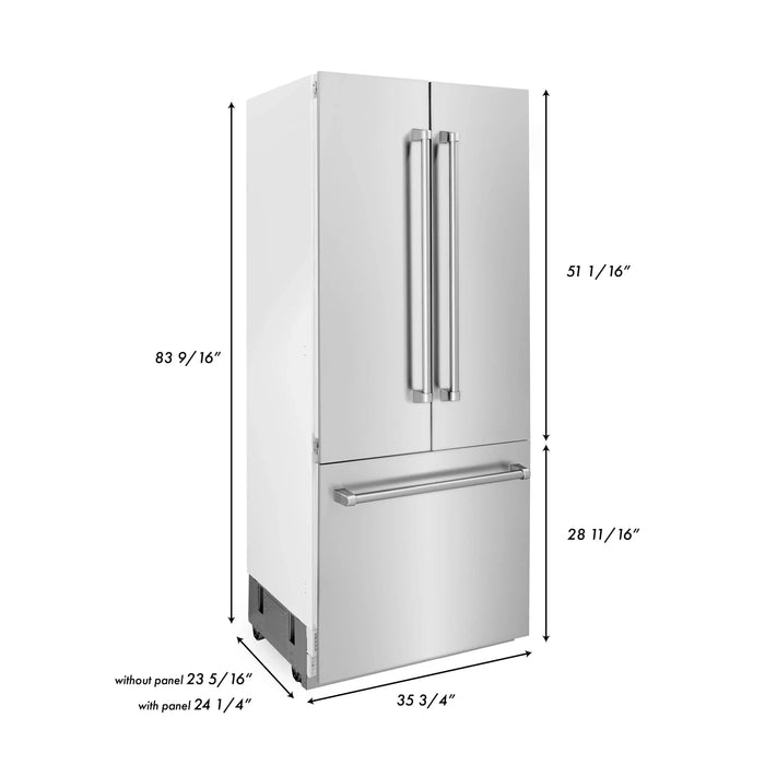 ZLINE 36" Panel Ready Built-In French Door Refrigerator with Internal Water and Ice Dispenser, RBIV-36 ZLINE