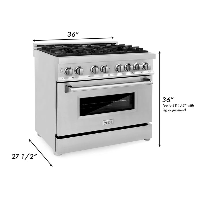 ZLINE 36" Professional Dual Fuel Range in Stainless Steel, RA36 ZLINE