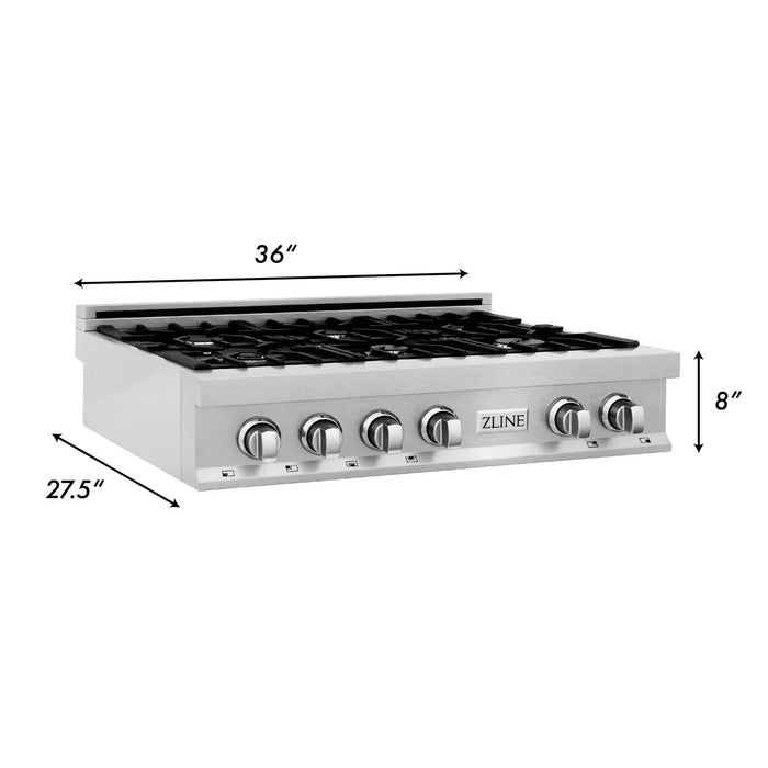 ZLINE 36" Rangetop in DuraSnow® Stainless Steel with 6 Gas Brass Burners & Griddle, RTS-GR-36 ZLINE Dreamwood Living
