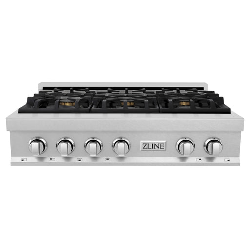 ZLINE 36" Rangetop in DuraSnow® Stainless Steel with 6 Gas Brass Burners, RTS-BR-36 ZLINE